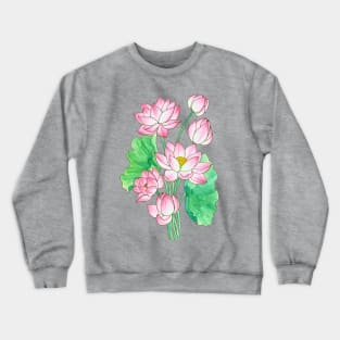 Pink Watercolor Lotus Illustration Crewneck Sweatshirt